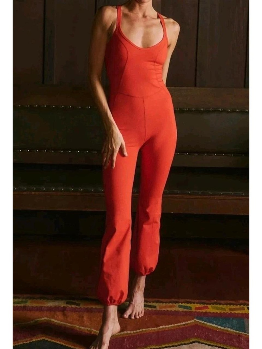 Free People Red-Orange Slim Scoop-Neck Jumpsuit